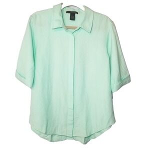 Grace Elements Linen Blend Lime Sherbet Short Sleeve  Button Up Shirt Large